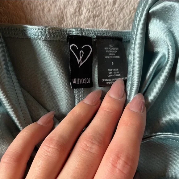 Windsor Satin Prom Dress in Soft Seafoam Green - Picture 4 of 7